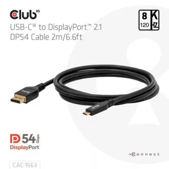 Club3D dvosmerni kabel USB-C na DisplayPort 2.1 DP54, 8K120Hz, 4K480Hz, 2 m