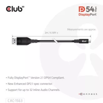 Club3D dvosmerni kabel USB-C na DisplayPort 2.1 DP54, 8K120Hz, 4K480Hz, 2 m
