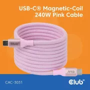 Club3D Magnetni kabel USB-C, 240W PD3.1, 480 Mb/s, 2 m, roza