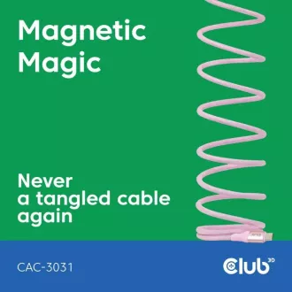 Club3D Magnetni kabel USB-C, 240W PD3.1, 480 Mb/s, 2 m, roza