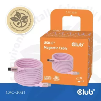 Club3D Magnetni kabel USB-C, 240W PD3.1, 480 Mb/s, 2 m, roza