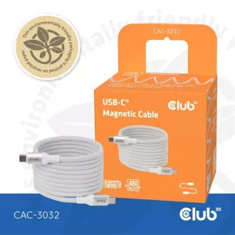 Club3D Magnetni kabel USB-C, 240W PD3.1, 480 Mb/s, 2 m, bel