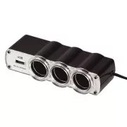 WG - Avtomobilski polnilec, vozlišče, 3x 12V vtičnica za vžigalnik   1x USB-A, s podaljškom