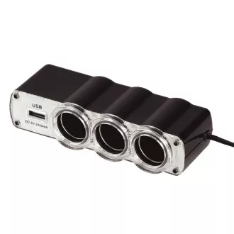 WG - Avtomobilski polnilec, vozlišče, 3x 12V vtičnica za vžigalnik   1x USB-A, s podaljškom