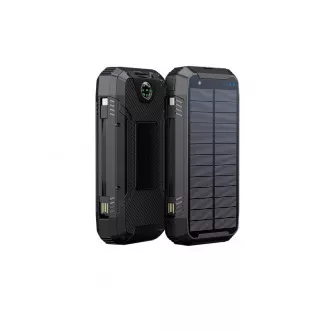 WG - Power Bank 20000 mAh, sončna plošča   brezžično polnjenje 15 W   svetilka   kompas, USB-C PD 20 W, črna