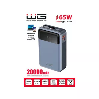 WG - Power Bank 20000 mAh, USB-C PD 65W, črna