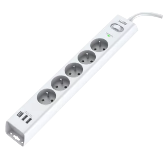 WG - Prenapetostna zaščita 5 rež 2x USB-A 1x USB-C, kabel 1, 5 m, bela WG - Prenapetostna zaščita 5 rež 2x USB-A 1x USB-C, kabel 1, 5 m, bela