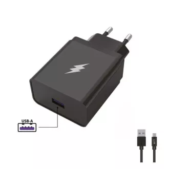 WG - Omrežni polnilec 1x USB-A 22, 5W, SuperCharge, 5V-9V-12V,   kabel USB-A na Type-C (5A), črn