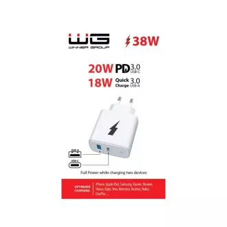 WG - Omrežni polnilec 2x USB 38W, 1x USB-C PD 20W   1x USB-A QC 3.0 18W, bel
