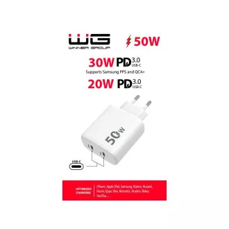 WG - Omrežni polnilec 2x USB-C 50W, 1x USB-C PD 30W   1x USB-C PD 20W, bel