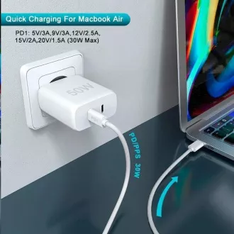 WG - Omrežni polnilec 2x USB-C 50W, 1x USB-C PD 30W   1x USB-C PD 20W, bel