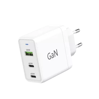 WG - GaN omrežni polnilnik 3x USB, 1x USB-A 30W   2x USB-C 65W, bel