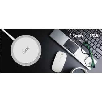 WG - Brezžični polnilec FAST MAGNET 15W, okrogel, bel