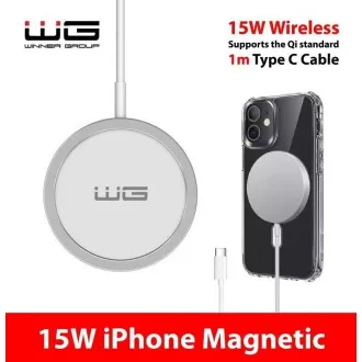 WG - Brezžični polnilec FAST MAGNET 15W, okrogel, bel
