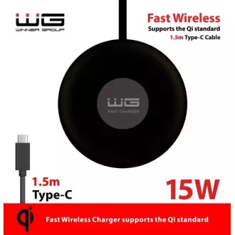 WG - FAST 15W brezžični namizni polnilec, okrogla namizna plošča, črn