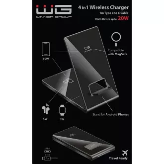 WG - Brezžični polnilec WG36, 4v1 FAST MAGNET, 2x 15W 5W 3W, črn