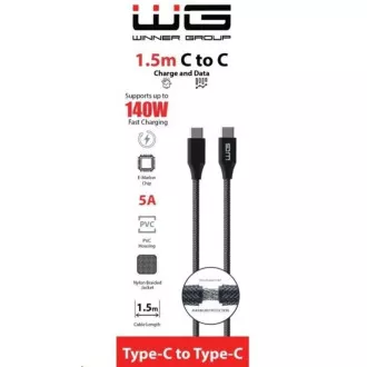 WG - Podatkovni kabel Type-C na Type-C, 1, 5 metrov, 5A, 140W, črn