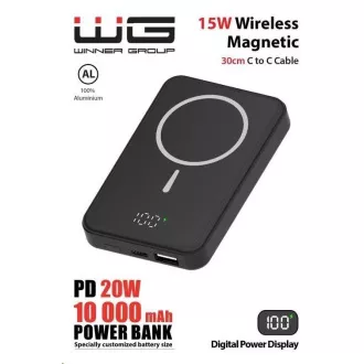 WG - Power Bank 10000 mAh, brezžična 15W   PD 20W   QC 3.0 22, 5W, črna