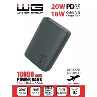 WG - Power Bank 10000 mAh, QC 3.0 in PD izhod vhod, izjemno majhna, črna