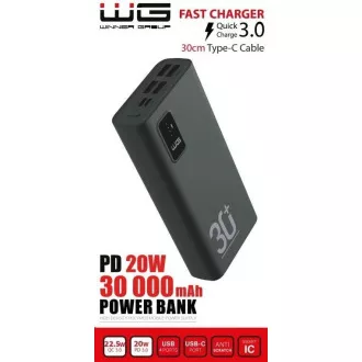 WG - Power Bank 30000 mAh, USB-C PD 20W, črna
