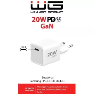 WG - GaN 1x USB-C, PD 20W, 5V-9V-12V, bela