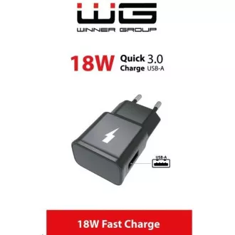 WG - Hitri omrežni polnilnik 1x USB-A, Quick Charge 3.0, 5V-9V-12V, črn
