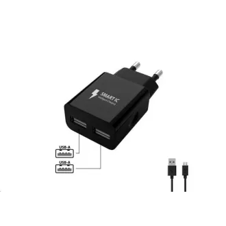 WG - Omrežni polnilec 2x USB-A 2, 4A, Smart IC   kabel USB-A do Micro USB, črn