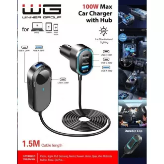 WG - Avtomobilsko polnilno vozlišče / 100 W / 6 priključkov USB / 2x USB-A   4x USB-C / s podaljškom