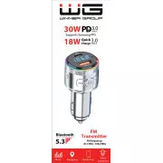WG - Avtomobilski polnilnik, FM-oddajnik, USB-A QC 3.0 18W   USB-C PD 30W, srebrn