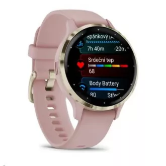 Garmin Venu® 3S, luneta iz nerjavečega jekla Soft Gold, ohišje Dust Rose, silikonski trak