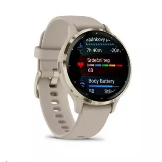 Garmin Venu® 3S, luneta iz nerjavečega jekla Soft Gold, ohišje francoske sive barve, silikonski trak