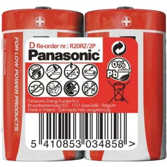 PANASONIC Rdeče baterije R20RZ/2P D 1, 5V (paket 2 kosov)