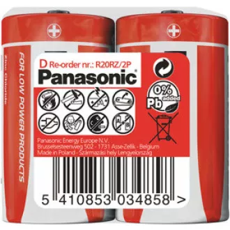PANASONIC Rdeče baterije R20RZ/2P D 1, 5V (paket 2 kosov)