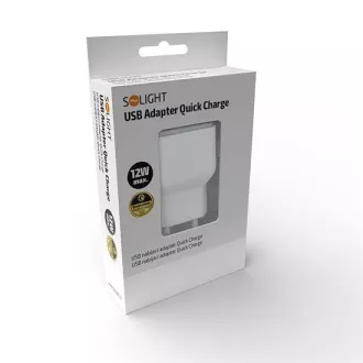 Solight polnilni adapter USB, hitro polnjenje: 1x USB Qualcomm, 5V2A/9V1,5A/12V1A, AC 230V, bela/siva