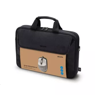DICOTA Value Toploading Kit 14-16, torba za prenosni računalnik s priloženo optično miško, črna