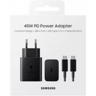 Samsung potovalni polnilnik EP-T4510XBE, hitro polnjenje 45 W, USB-C   podatkovni kabel USB-C, črn
