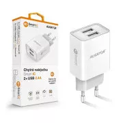 Aligatorski omrežni polnilnik, 2x USB, pametni IC, 2, 4 A, bel