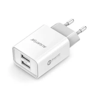 Aligatorski omrežni polnilnik, 2x USB, pametni IC, 2, 4 A, bel
