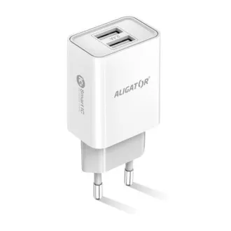 Aligatorski omrežni polnilnik, 2x USB, pametni IC, 2, 4 A, bel