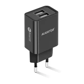 Aligatorjev mrežni polnilnik, 2x USB, pametni IC, 2, 4 A, kabel USB-C 2A, črn
