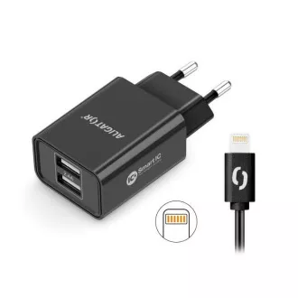 Aligatorski mrežni polnilec, 2x USB, pametni IC, 2, 4 A, kabel Lightning 2A, črn