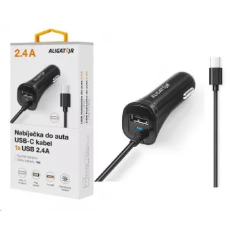 Avtomobilski polnilnik Aligator Turbo charge, 12/24 V, 2, 4 A, USB-C, 1x izhod USB, črn