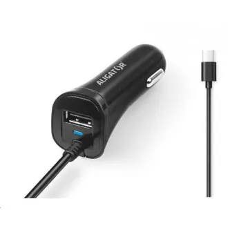 Avtomobilski polnilnik Aligator Turbo charge, 12/24 V, 2, 4 A, USB-C, 1x izhod USB, črn