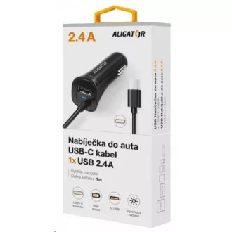 Avtomobilski polnilnik Aligator Turbo charge, 12/24 V, 2, 4 A, USB-C, 1x izhod USB, črn