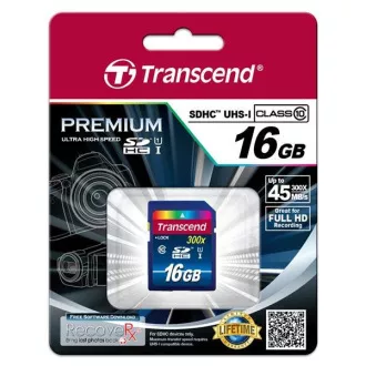 TRANSCEND SDHC Premium 16 GB, razred 10 UHS-I, 300X (45 MB/s)