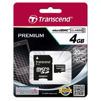 TRANSCEND MicroSDHC kartica 4GB razreda 10   adapter