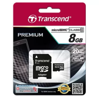TRANSCEND MicroSDHC kartica 8GB razreda 10 adapter TRANSCEND MicroSDHC kartica 8GB razreda 10 adapter