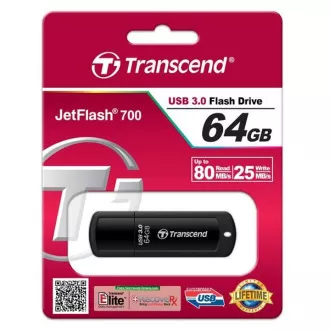 TRANSCEND Flash disk 64 GB JetFlash®700, USB 3.0 (R:80/W:25 MB/s), črn