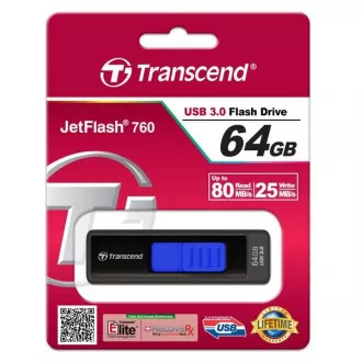TRANSCEND Flash disk 64 GB JetFlash®760, USB 3.0 (R:80/W:25 MB/s), črna/temno modra TRANSCEND Flash disk 64 GB JetFlash®760, USB 3.0 (R:80/W:25 MB/s), črna/temno modra