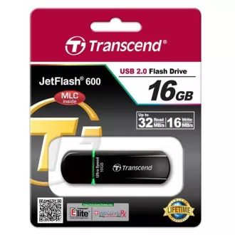 TRANSCEND Flash disk 16 GB JetFlash®600, USB 2.0 (R:32/W:16 MB/s), črna/zelena